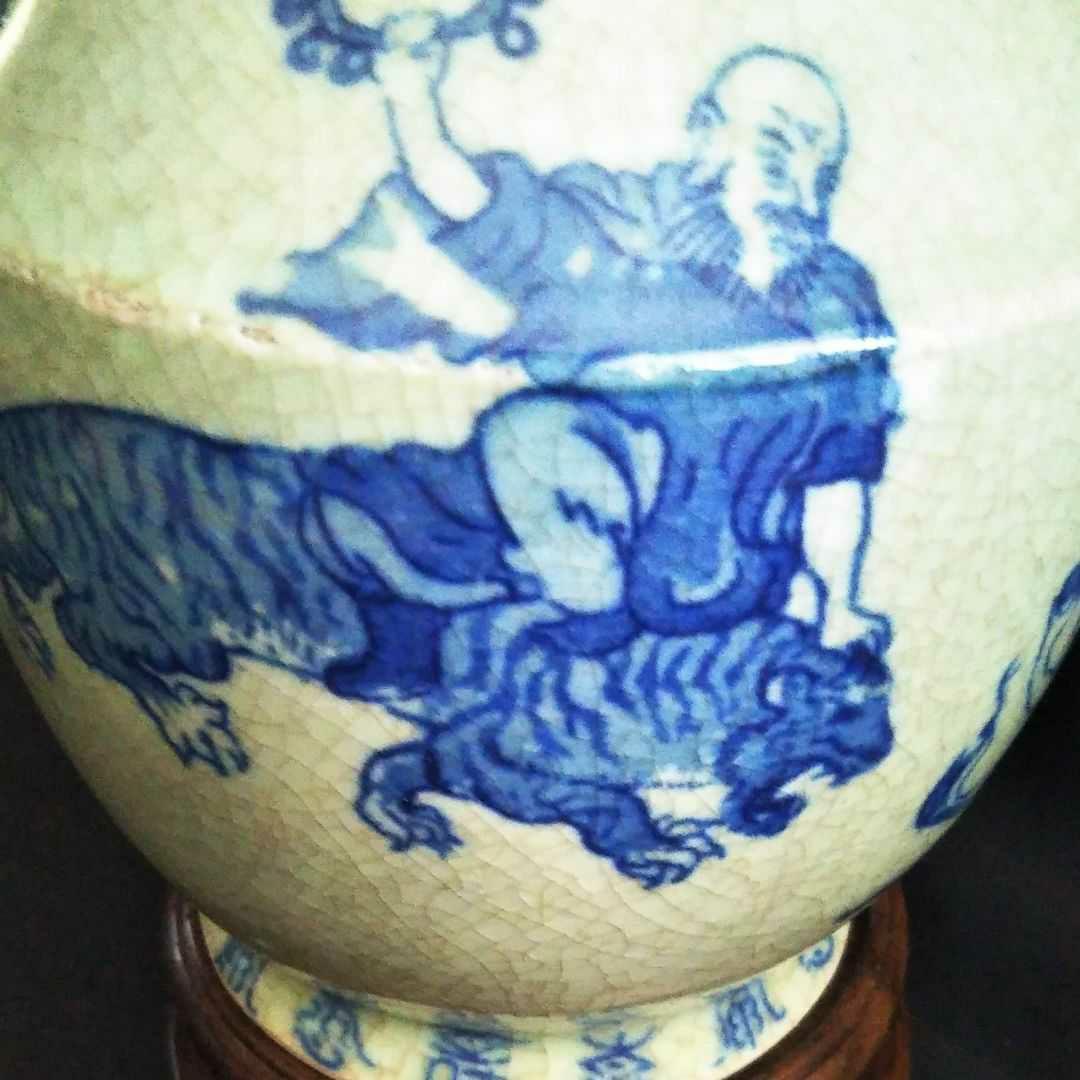 ※中国古美術/青花四仙人図瓶/ (底款:大清康熈年製)