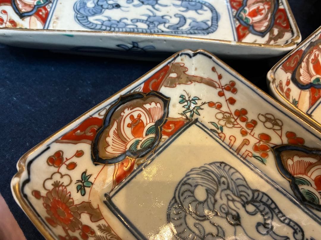 古伊万里　色絵金彩　長皿　5枚　傷無し　幕末〜明治