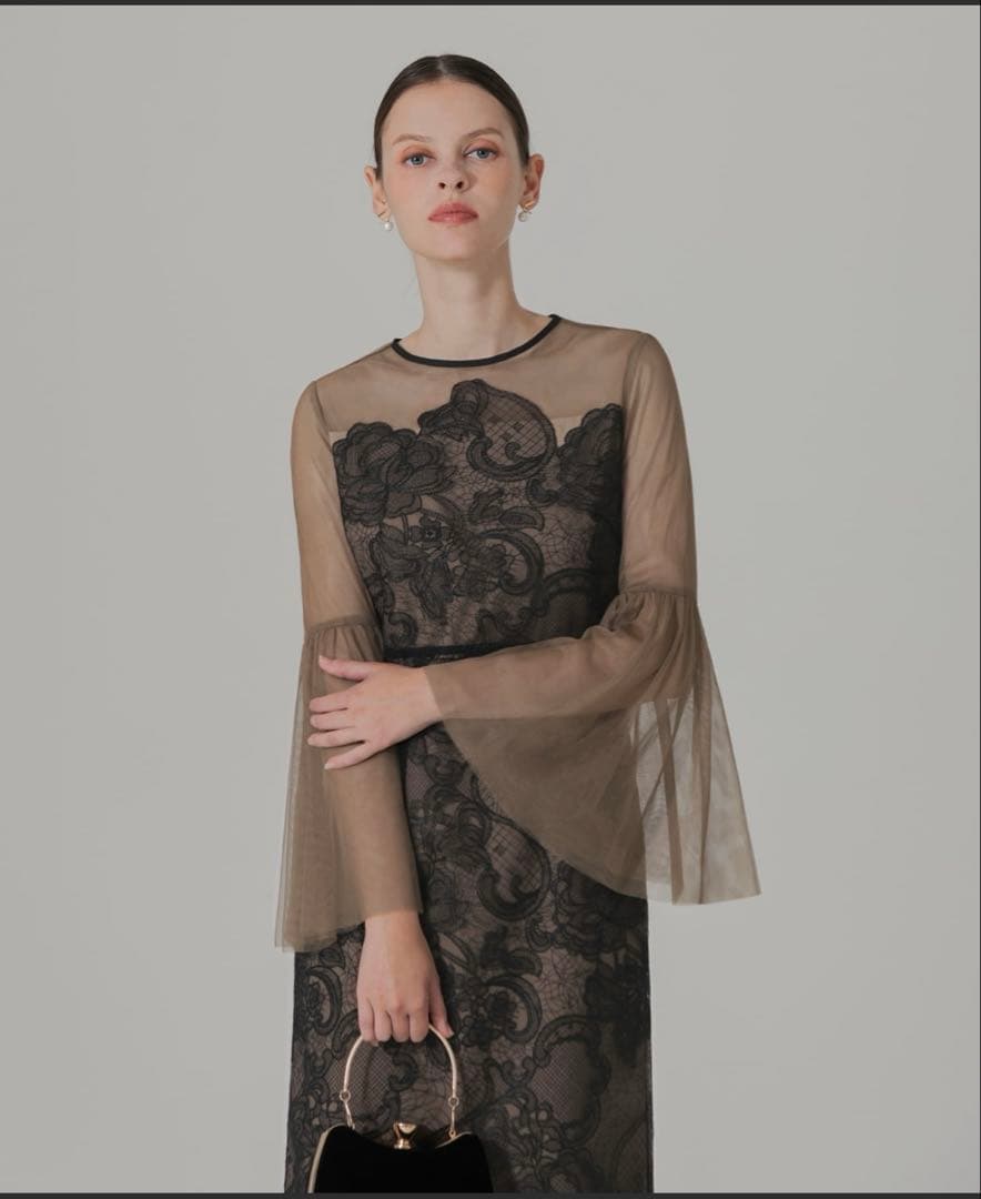 LEJA シアープリーツスリーブIラインワンピースドレス　オケージョンドレス