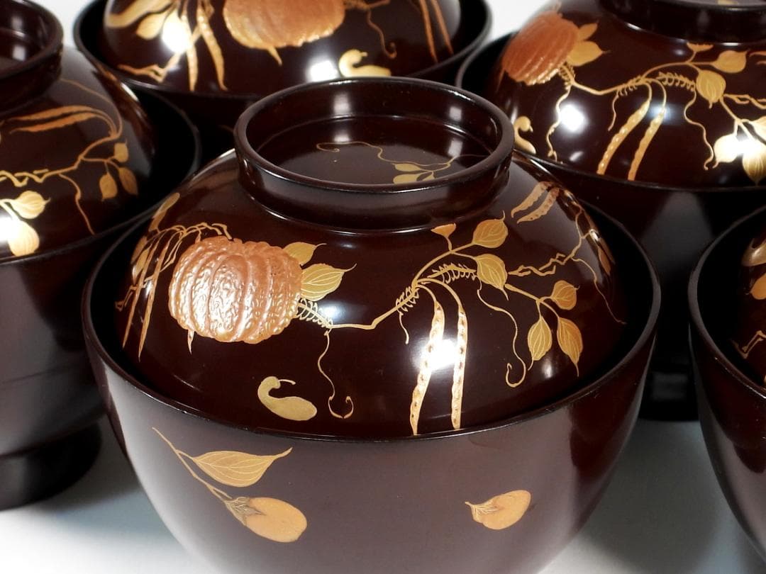 金蒔絵 木製 漆器 輪島金沢能登 汁椀蓋碗5客セット 小吸物碗