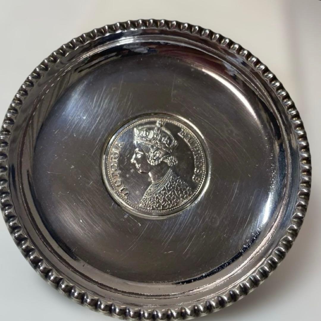 ビクトリア女王 純銀  モチーフ皿、インドONE RUPEE