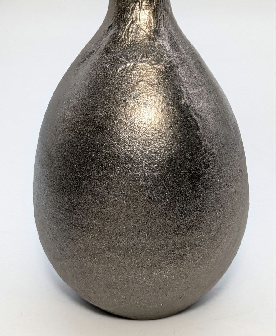 岡山県重要無形文化財 山本出 備前焼 銀彩徳利A 酒器 花器 一輪挿し花瓶 花入