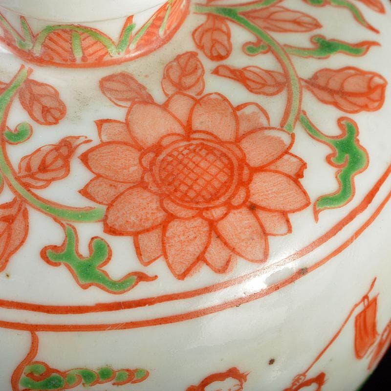 中国　大明萬暦年製款　赤絵　鳳凰人物文　梅瓶　V　R7283