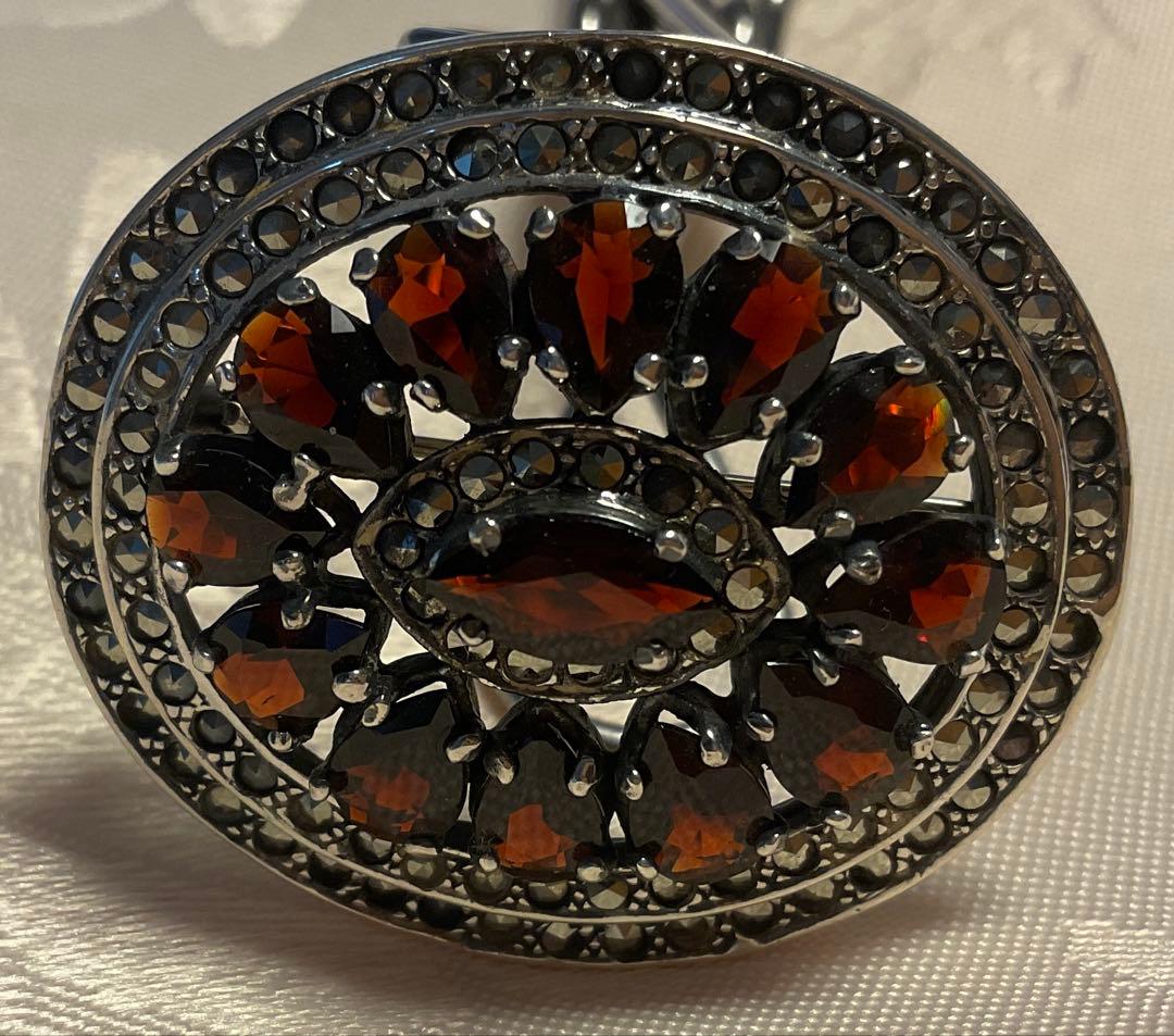 お値下げDynasty ヴィンテージ ガーネット シルバーブローチ