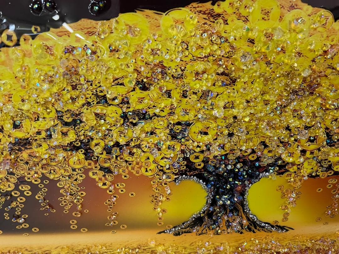 【アウトレット】水晶絵　アートパネル　金のなる木　金運　絵画　アート　ゴールド