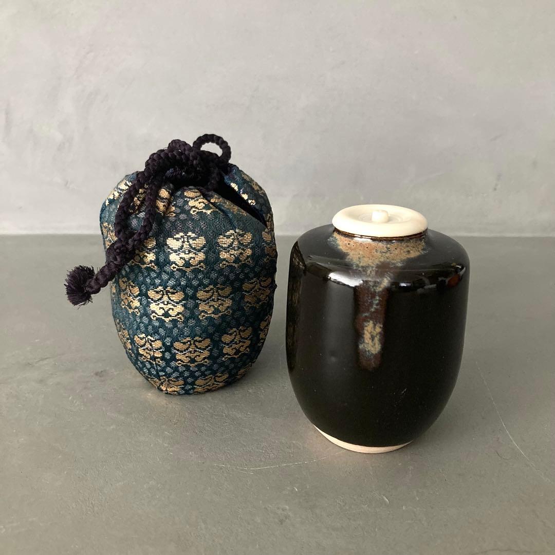 茶道具 肩衝茶入 茶入 仕覆グリーン