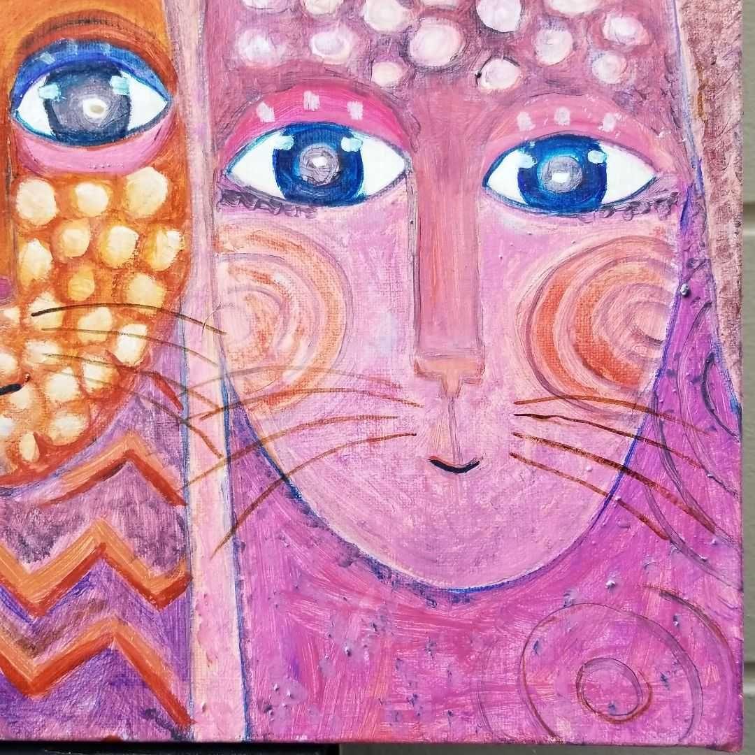 油絵　専用　おもなが猫三きょうだい