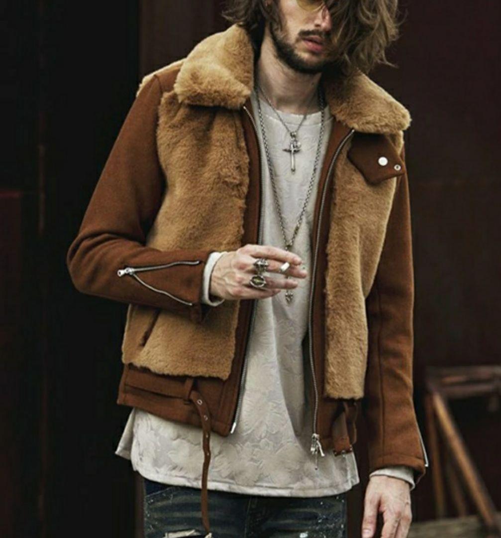 NO ID　グリズリーファーライダースジャケット