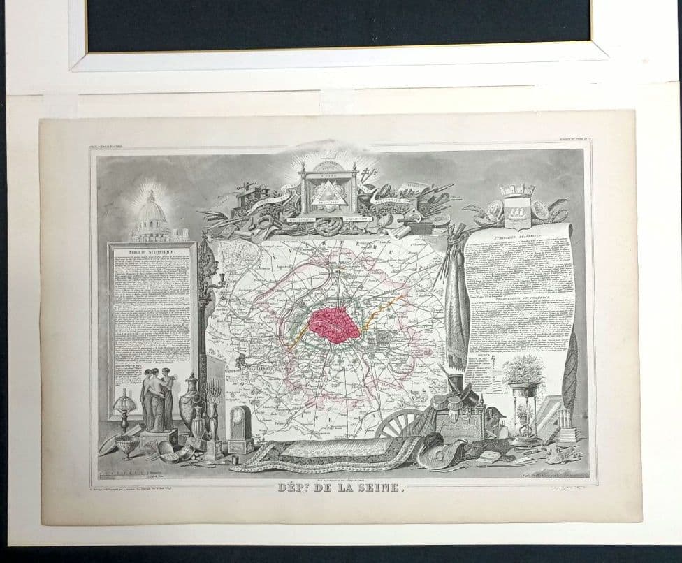 額装品　西洋古地図　1856年　 Levasseur 「パリ全図」美品