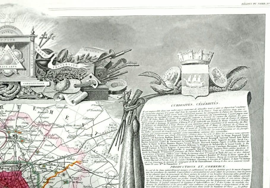 額装品　西洋古地図　1856年　 Levasseur 「パリ全図」美品