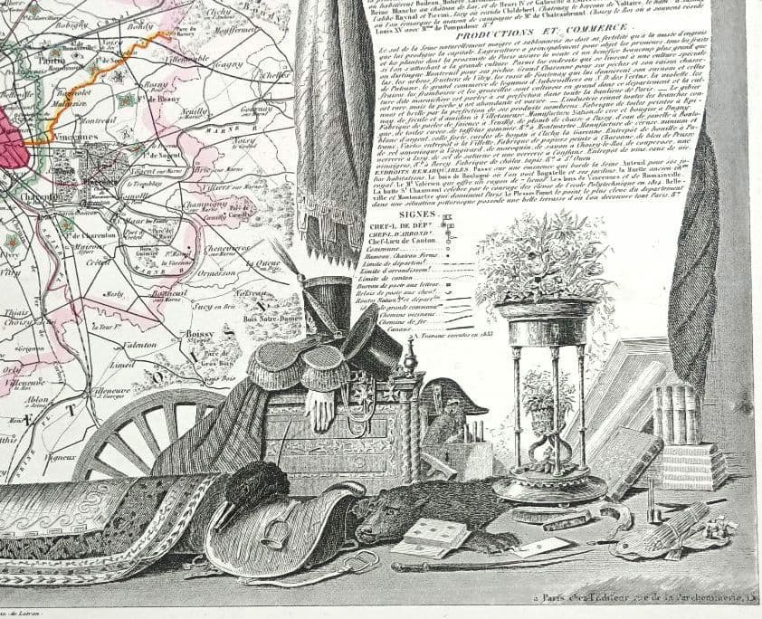 額装品　西洋古地図　1856年　 Levasseur 「パリ全図」美品