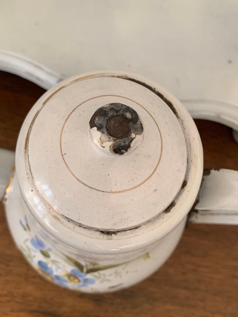 エマイユ　ホーロー　ポット　ブロカント