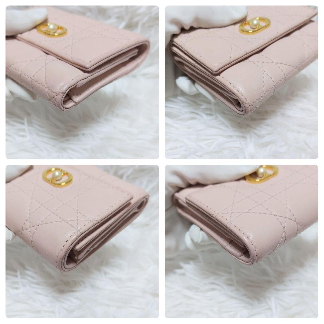 レア美品✨ディオール◇パールカロ三つ折り財布　カナージュゴールド金具ペールピンク
