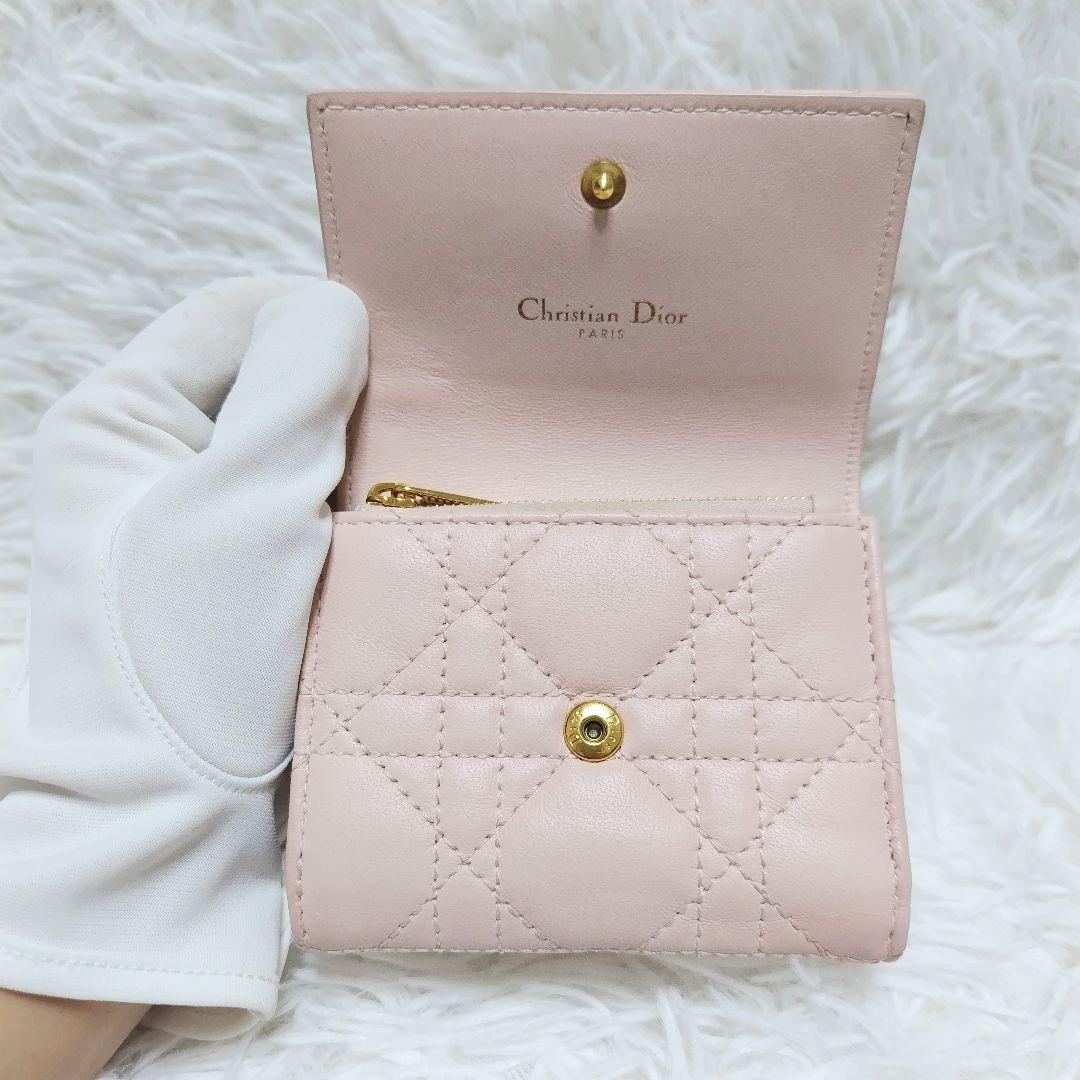 レア美品✨ディオール◇パールカロ三つ折り財布　カナージュゴールド金具ペールピンク