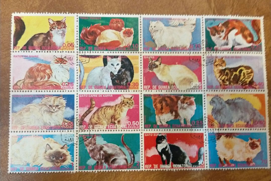 確認用！猫切手16種1974年シート約9✕15センチ