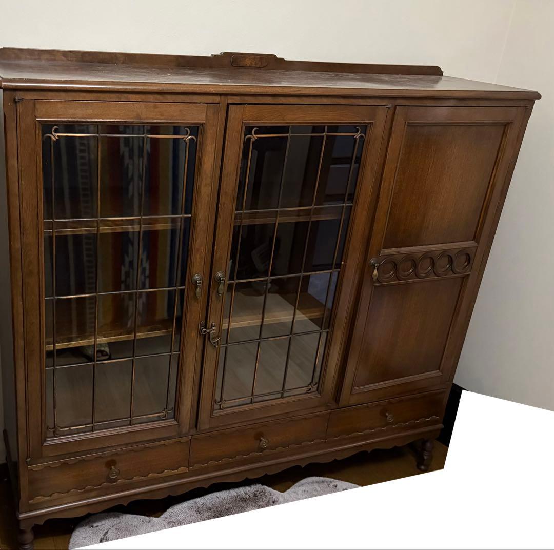 ヴィンテージ神戸洋家具 ダークブラウン 木製キャビネット ガラス扉