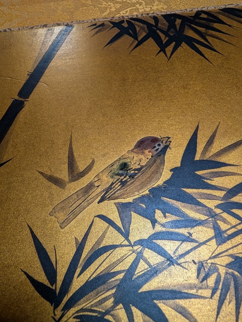 竹と雀の日本画（額装）