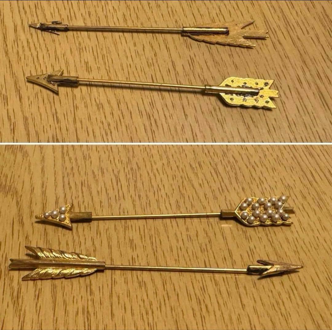 フランス　アンティーク　金バリ　矢のデザイン。ハットピン2本。長期保存
