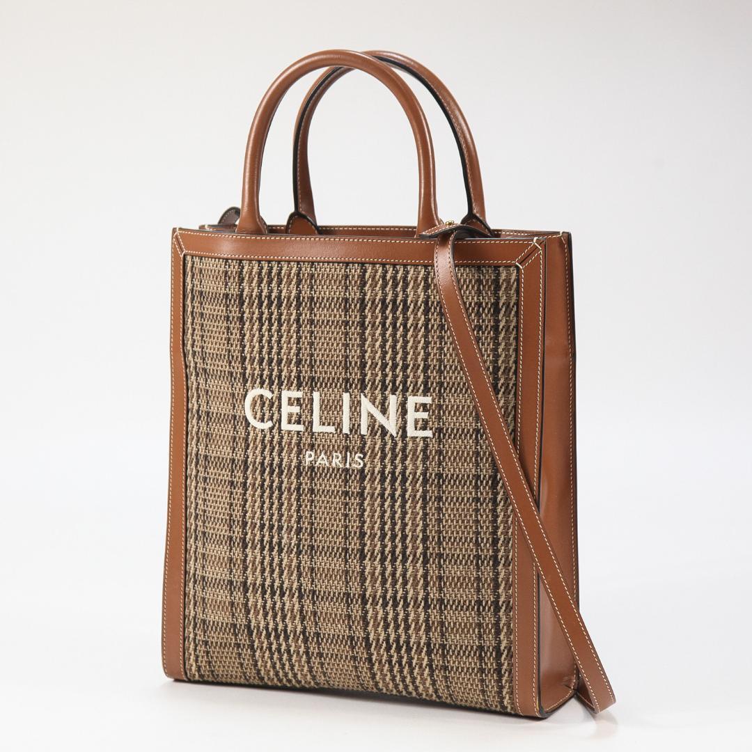 極美品 CELINE スモール バーティカル カバ / チェック ツイード ロゴ