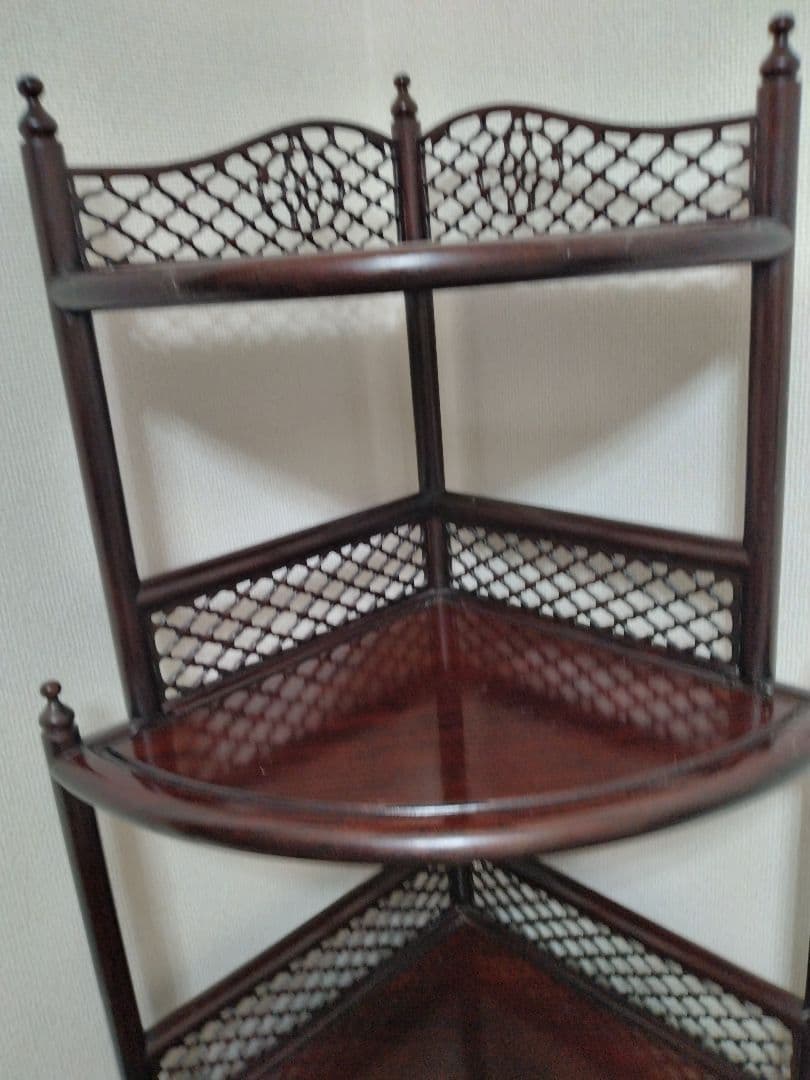 木製コーナーシェルフ 3段 ダークブラウン