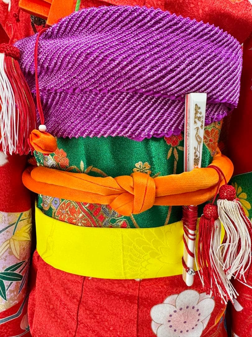 7歳七五三　フルセット　赤系着物　草履バッグ付き