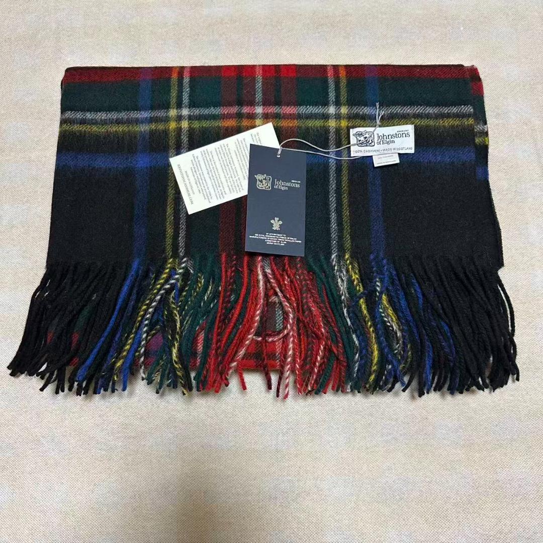 p*y様 ジョンストンズ カシミア 大判ブラックスチュワート ストール マフラー