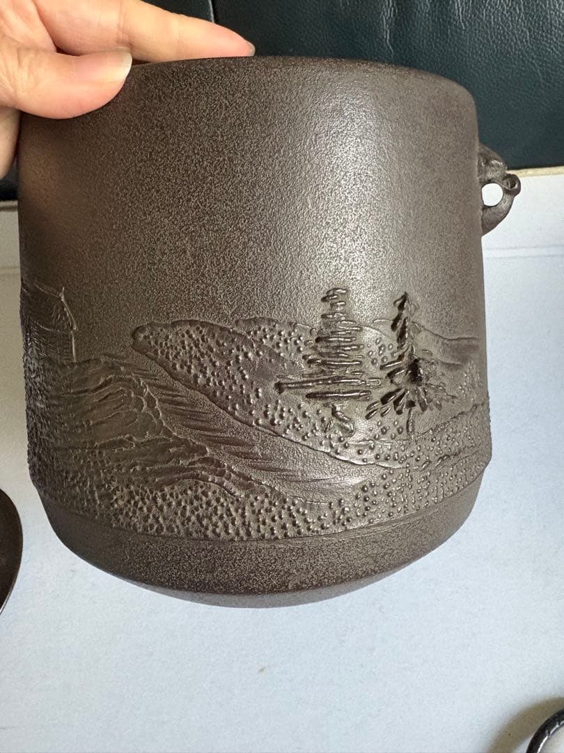 茶道具　筒釜　木箱　釜師