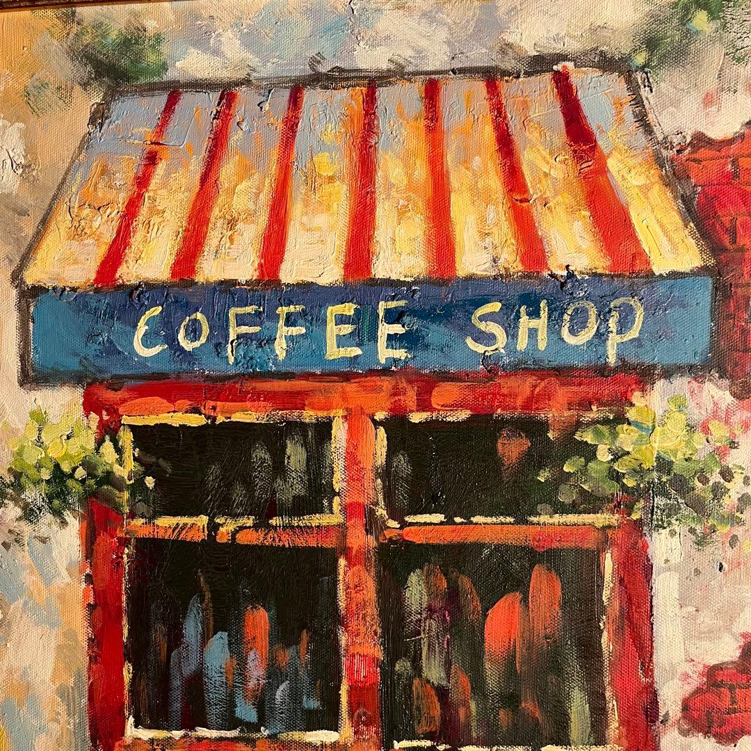 手書き油絵 パリの街角 額付き インテリア 油彩画