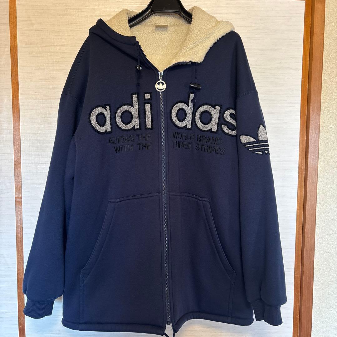 （あめ） adidas ライニング パーカー デサント製 ネイビー
