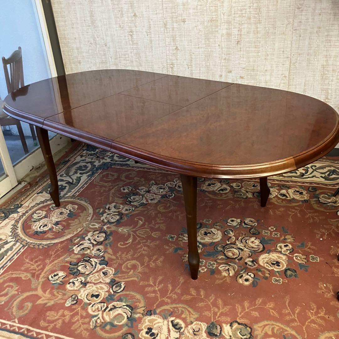 ①昭和レトロ マルニ 木製オーバル 伸縮式ダイニングテーブル 楕円形アンティーク