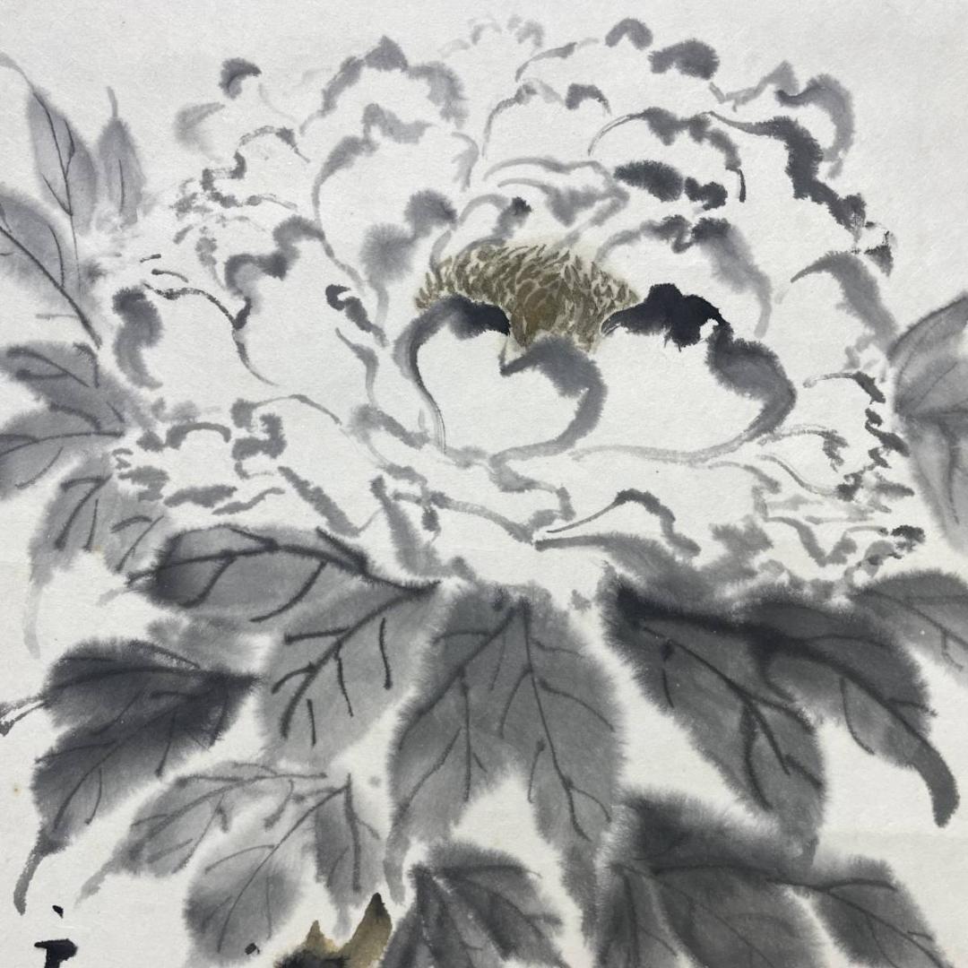 真作/良子/牡丹図/花/桐共箱付/布袋屋掛軸A-273