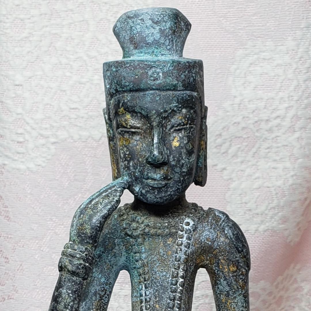 【博物館級】◆『方形台座金銅半跏思惟像』 百済仏 仏像◆検）天平仏 新羅仏 空海