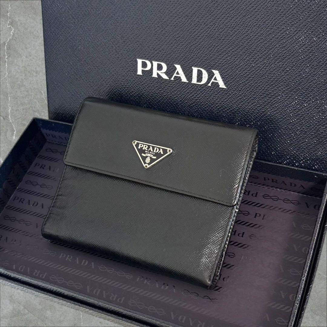 極美品‼️ PRADA プラダ 三つ折り財布 サフィアーノ ブラック 黒