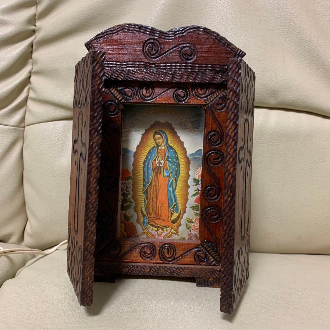 聖母マリアの彫刻入り木製箱　祭壇　キリスト　ローライダー　チカーノ　インパラ