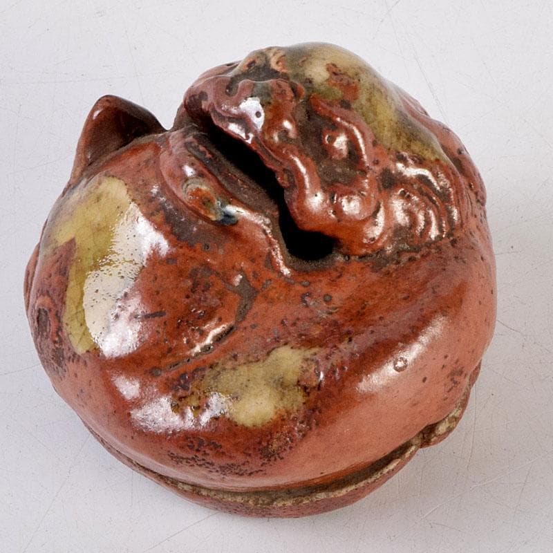 茶道具　尾形乾山作　色絵　獅子香合　時代箱　V　8816