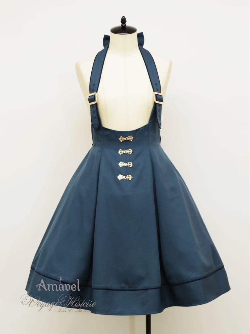 Amavel アンティークバックルホルターリボンジャンパースカート　ブルー