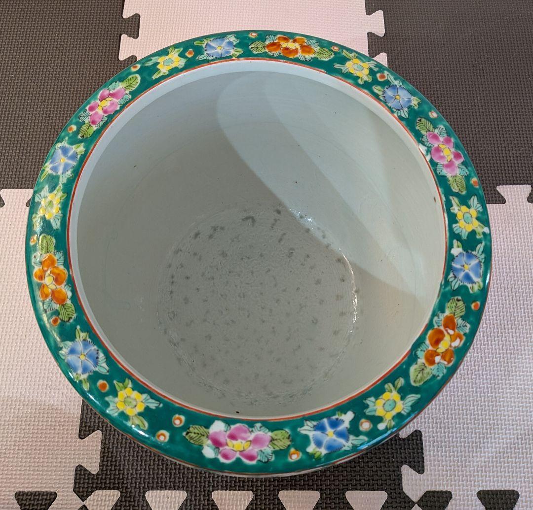 十錦手色絵　花・蝶　火鉢　年代物