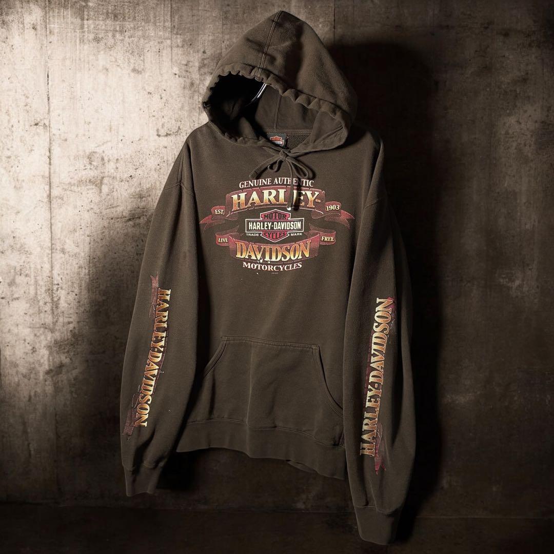 HARLEY-DAVIDSON プルオーバーパーカー　袖プリント　No1 スカル