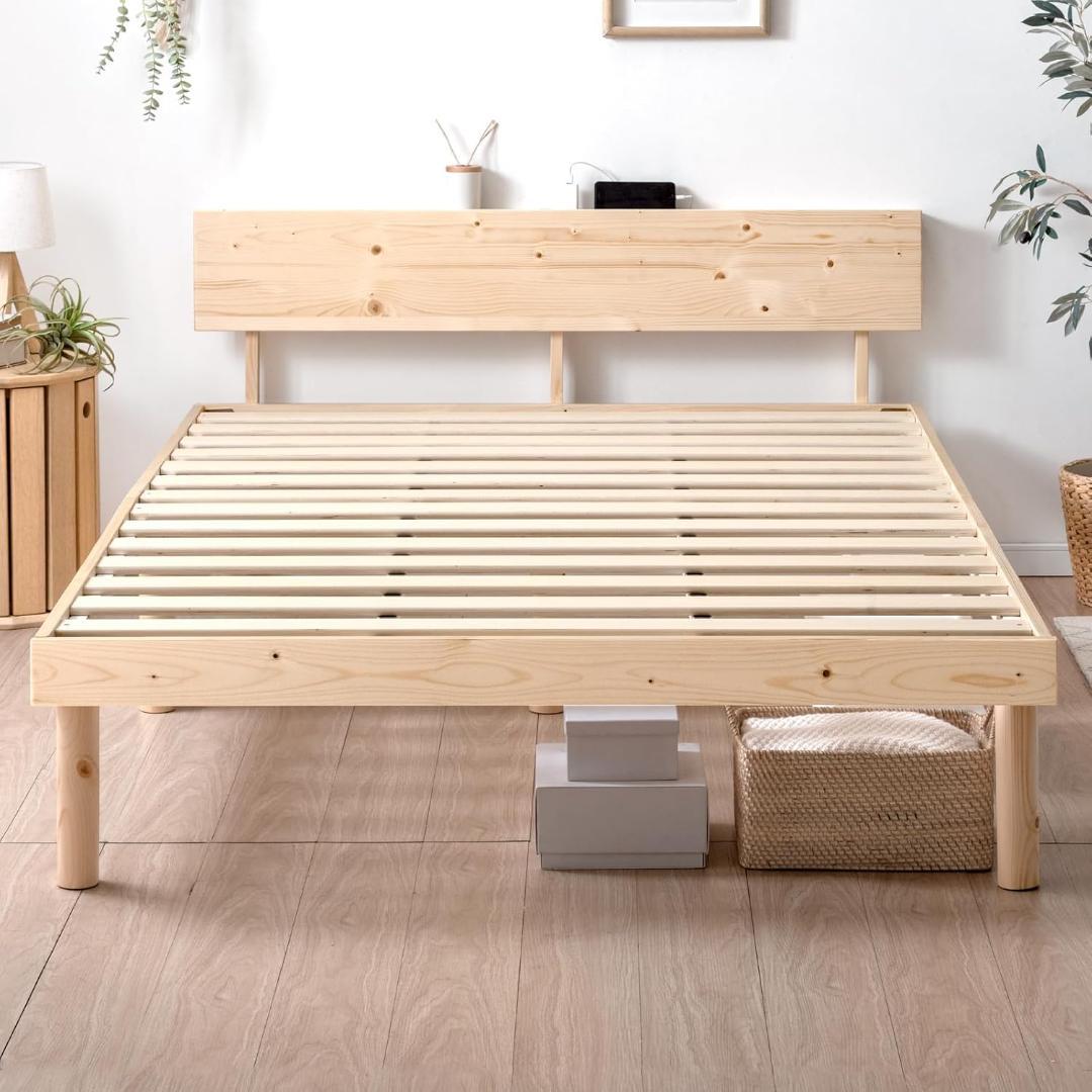 タンスのゲン ベッド シングル 天然木 北欧パイン材使用 宮棚 (80457)