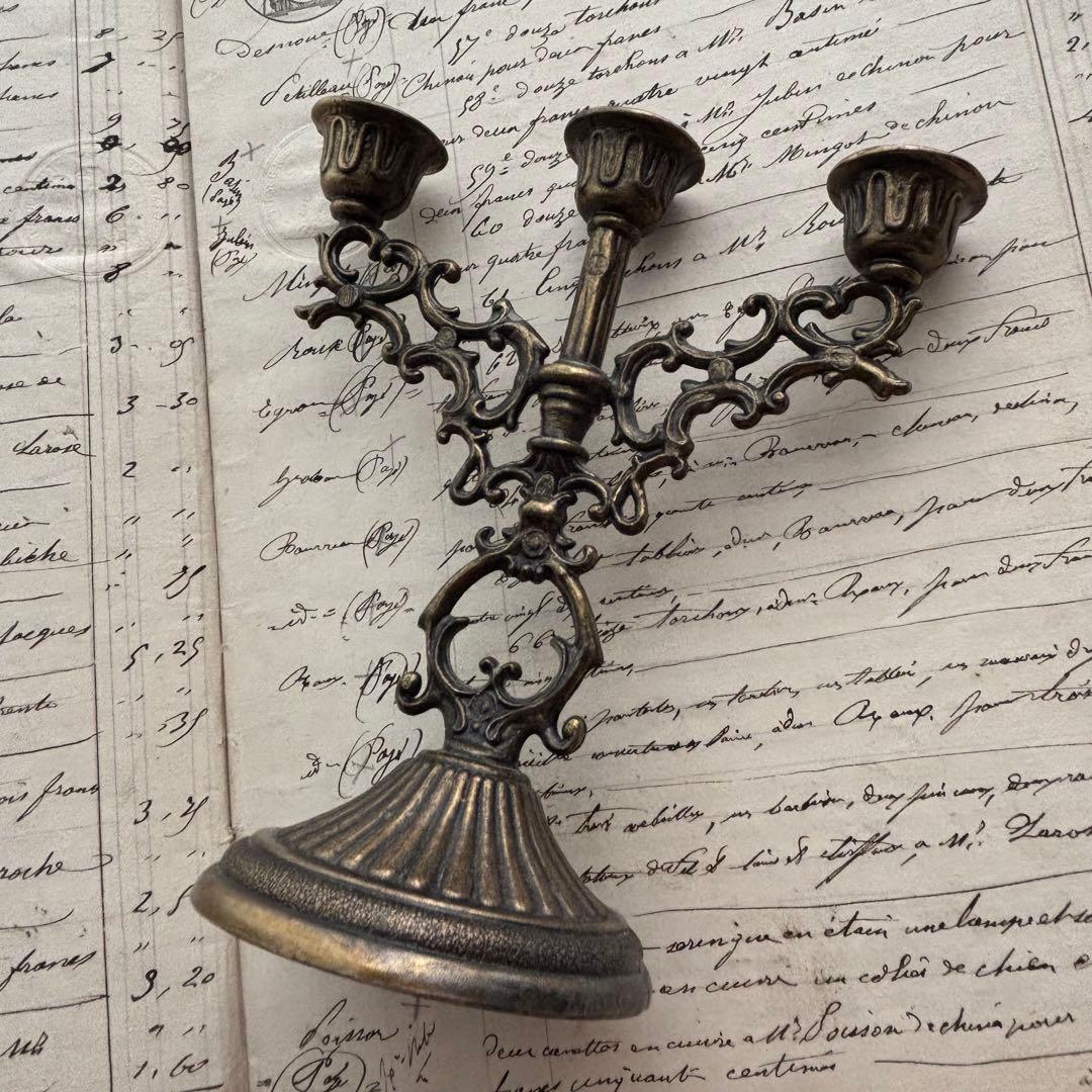 【イギリス】ヴィンテージ キャンドルホルダー ブロンズ ゴールド3灯 ブラス