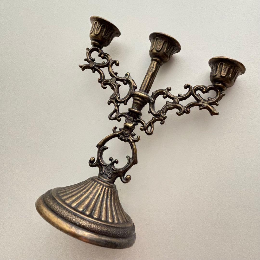 【イギリス】ヴィンテージ キャンドルホルダー ブロンズ ゴールド3灯 ブラス