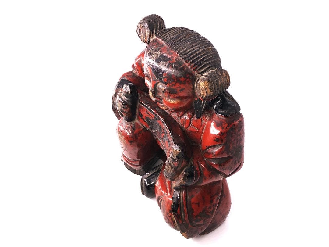 【 清朝木彫 】　巻物を見せる唐人　鑑賞ケース付き