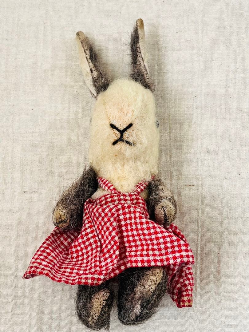 アンティークヴィンテージ英国製小さなうさぎバニーぬいぐるみテディベアビスクドール