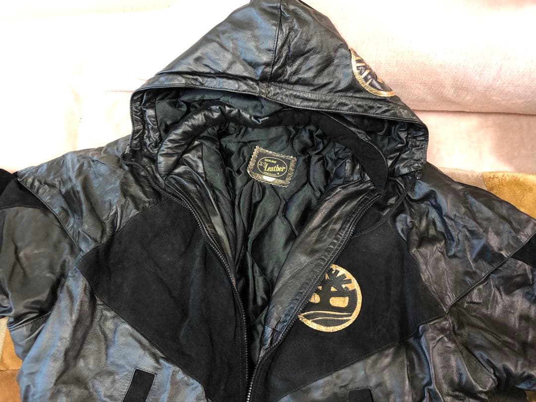 フード付きレザージャケット ブラック/ゴールド　超レア！