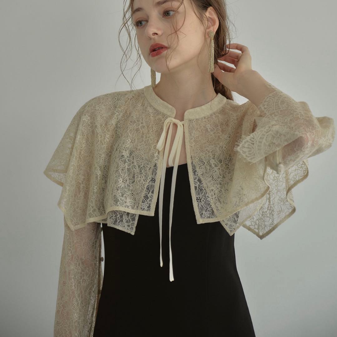 ANDRESD レースカーディガン付ワンピース　ベージュブラック