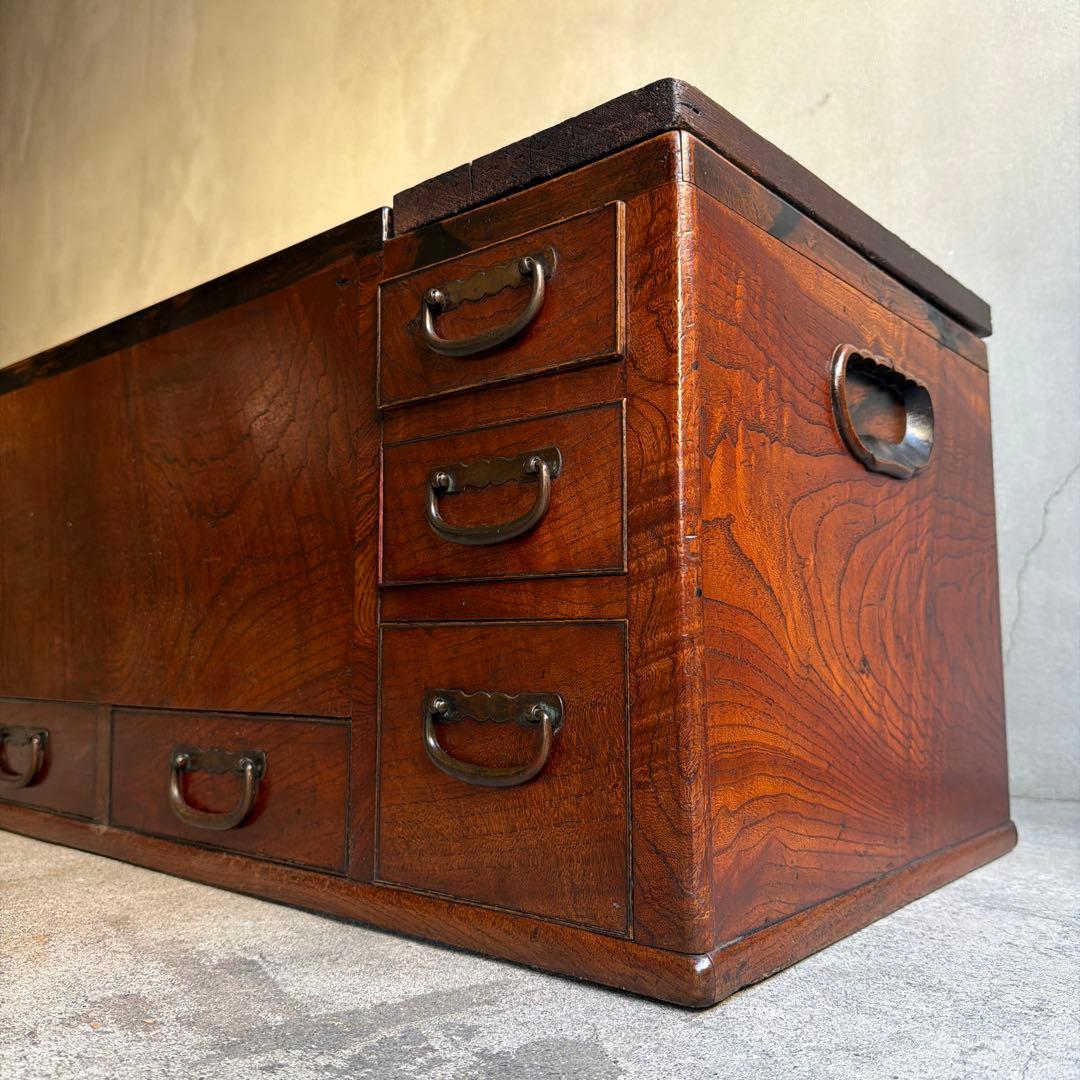 当時物　関東火鉢 欅 長火鉢　欅　黒柿　猫板　時代家具　アンティーク