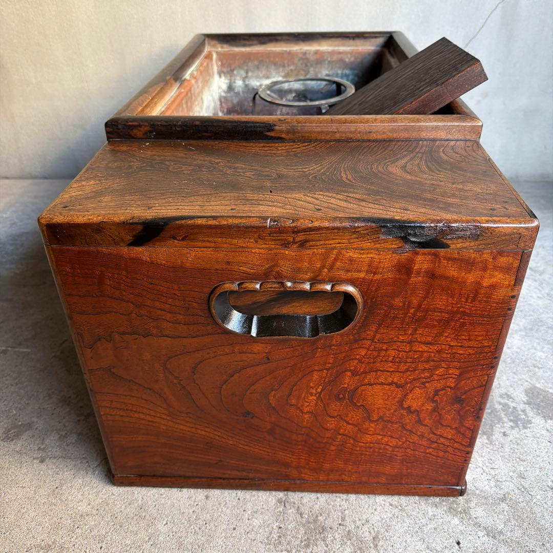 当時物　関東火鉢 欅 長火鉢　欅　黒柿　猫板　時代家具　アンティーク
