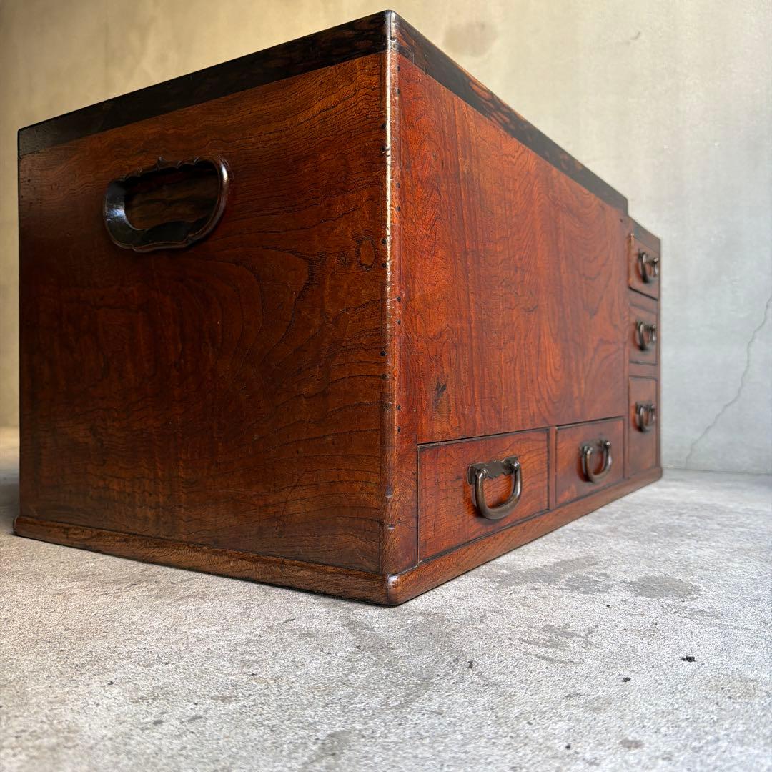 当時物　関東火鉢 欅 長火鉢　欅　黒柿　猫板　時代家具　アンティーク