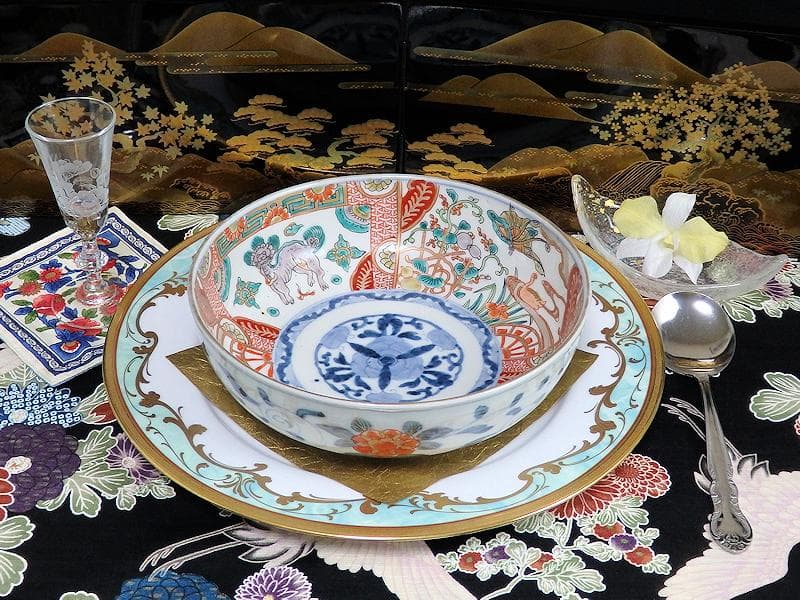 古伊万里　色絵　花鳥紋に獅子の図　深鉢　D285AS-CQm