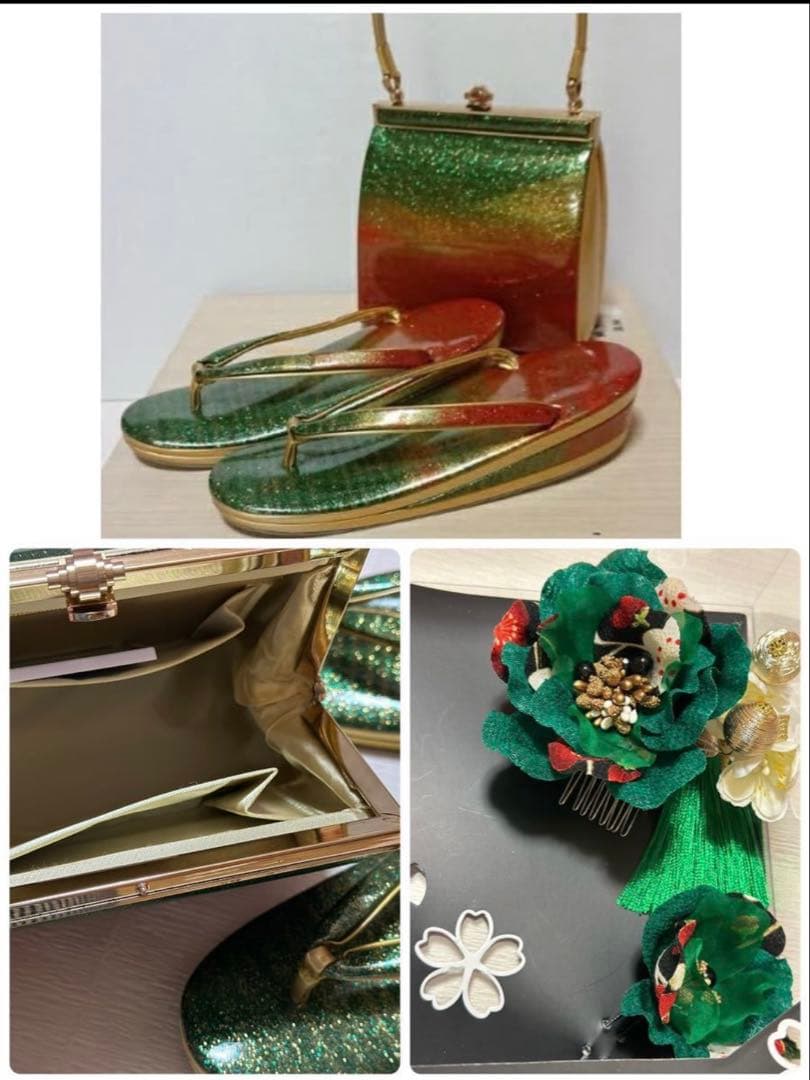 濃青緑振袖 蝶模様 金帯付　セット　成人式　正絹　振袖　身長170cm位迄　美品